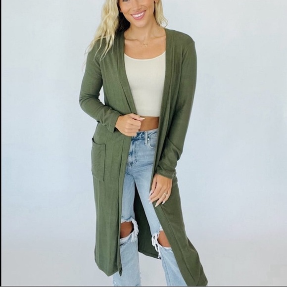 ☃️BOGO50%☃️ 🆕🤍STYLIVE: OATMEAL Open Front Long Cardigan MEDIUM - Picture 4 of 7